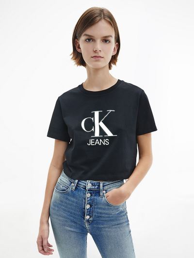 Calvin Klein Ruhák HU378796 | Calvin Klein Organic Cotton Neon Logo Női Póló Fekete
